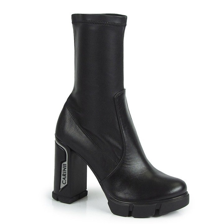 Czarne botki damskie Carinii B9761-E50 modne platforma słupek r.39