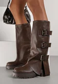 Kozaki damskie - Ciemnobrązowe Kozaki VICES z Wywiniętą Cholewką Zdobioną Sprzączkami Anileria - Renee - miniaturka - grafika 1