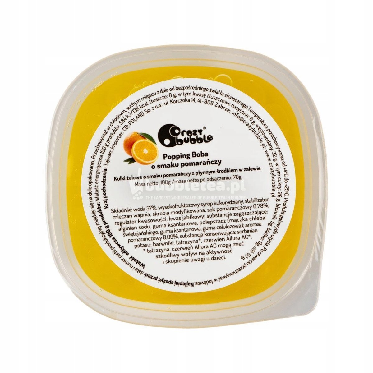 Kulki pękające Crazy Bubble Tea POMARAŃCZA 100g Popping Boba owocowe