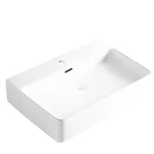 Umywalki - BALNEO - Umywalka nablatowa ceramiczna NERIA z czarnym prostokątnym przelewem - Nowoczesna umywalka łazienkowa - miniaturka - grafika 1