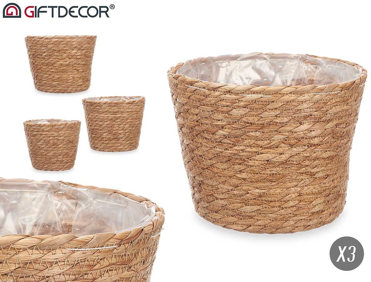 Giftdecor Osłonki na doniczki plecione RUSTIC, 3 sztuki