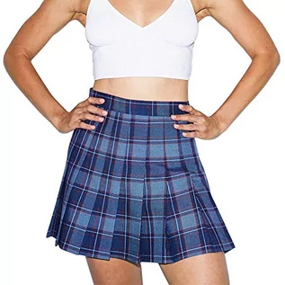 Spódnice - American Apparel Damska spódnica tenisowa w kratę, granatowy (Navy Plaid), M - grafika 1