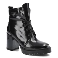 Botki damskie - Czarne Botki Karino Damskie Stylowe Obuwie - miniaturka - grafika 1