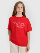 Koszulki dla dziewczynek - 4F T-shirt regular z nadrukiem dziewczęcy - czerwony 158 (12-13 lat) - miniaturka - grafika 1