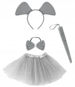 Dodatki do strojów karnawałowych - STRÓJ SŁONIK SŁOŃ PLUSZOWA OPASKA Z USZAMI OGON MUSZKA + SPÓDNICZKA TUTU - miniaturka - grafika 1