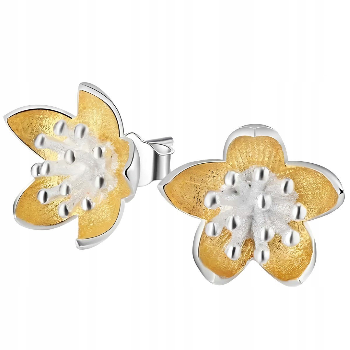 Kolczyki Srebrne Kolczyki Kwiat Lotosu Pozłacane Srebro 925 Kolczyki Trusky