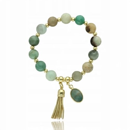 Bransoletka Z Kamieni Naturalnych Z Amazonitów Ze Złotym Frędzlem