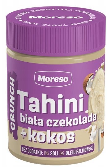 MORESO TAHINI BIAŁA CZEKOLADA + KOKOS CRUNCH PASTA SEZAMOWA 200g