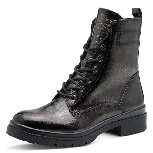 Tamaris Damskie sztyblety Lace Boot Flat 1-25236-43, antracytowe PAT, 36 EU, Anthracite Pat, 36 EU