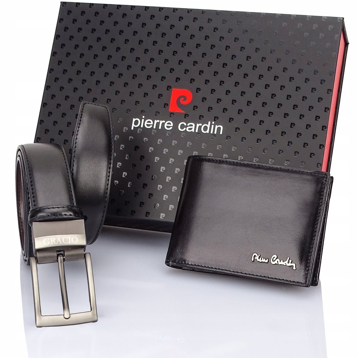 ZESTAW MĘSKI PORTFEL Czarny Pierre Cardin PASEK Dwustronny PREZENT GRACIO