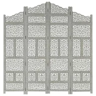 Parawany - Parawan 4-panelowy, rzeźbiony, szary, 160x165 cm, drewno mango - miniaturka - grafika 1