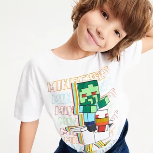 Koszulki dla chłopców - Reserved - T-shirt oversize Minecraft - Biały - grafika 1