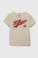 Koszulki dla dziewczynek - Tommy Hilfiger t-shirt dziecięcy kolor beżowy - miniaturka - grafika 1