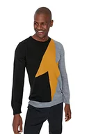 Bluzy męskie - Trendyol Męska bluza z okrągłym dekoltem Colorblock Slim Sweater, czarna, L, Czarny, L - miniaturka - grafika 1