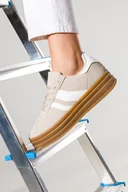 Półbuty damskie - Beżowe sneakersy damskie buty sportowe na platformie sznurowane Casu W928-1 - miniaturka - grafika 1