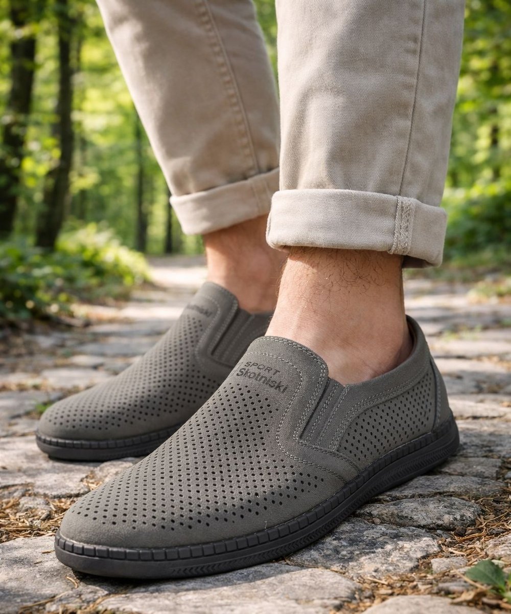 Mokasyny męskie ażurowe szare półbuty P-4-7034 rozmiar: 44