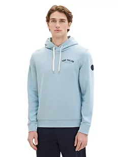 Męska bluza z kapturem i nadrukiem z logo TOM TAILOR, 30463-zgaszony miętowy błękit, S - Bluzy męskie - miniaturka - grafika 1