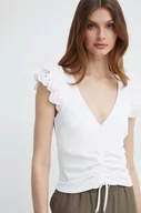 Bluzki damskie - Guess bluzka ELENA damska kolor biały gładka W4GP10 KC7D2 - miniaturka - grafika 1