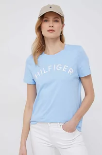 Koszulki sportowe damskie - Tommy Hilfiger t-shirt bawełniany kolor niebieski - grafika 1