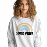 Bluzy męskie - Bluza Biała Dresowa GOOD VIBES Napisy Sentencje Cytaty Wiele Wzorów Rozm S - miniaturka - grafika 1