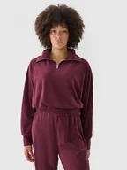 Bluzy sportowe damskie - Damska bluza dresowa z weluru 4F 4FRAW24TSWSF2054 - czerwona - miniaturka - grafika 1