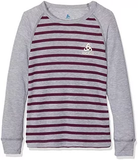 Odzież sportowa dziecięca - ODLO Unisex dziecięcy podkoszulek Bl Top Crew Neck L/S Active Warm Kids wielokolorowa Grey Melange - Pickled Beet - Stripes 104 10459 - grafika 1