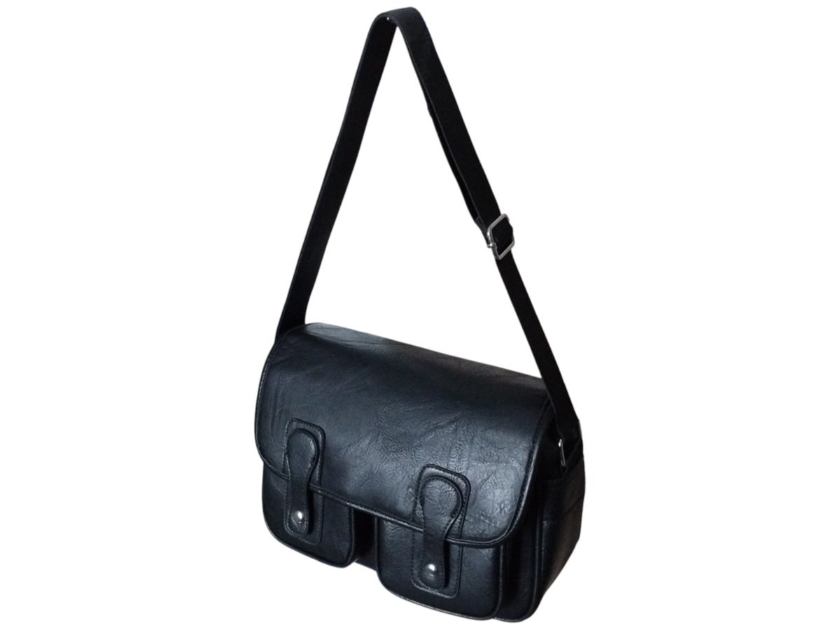 Torebka Damska Listonoszka Na Ramię Z Klapą, Szeroki Pasek Czarny Eko-Skóra