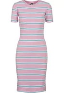 Sukienki - Urban Classics Damska sukienka ze streczu w paski, Girlypink/Oceanblue, S - miniaturka - grafika 1