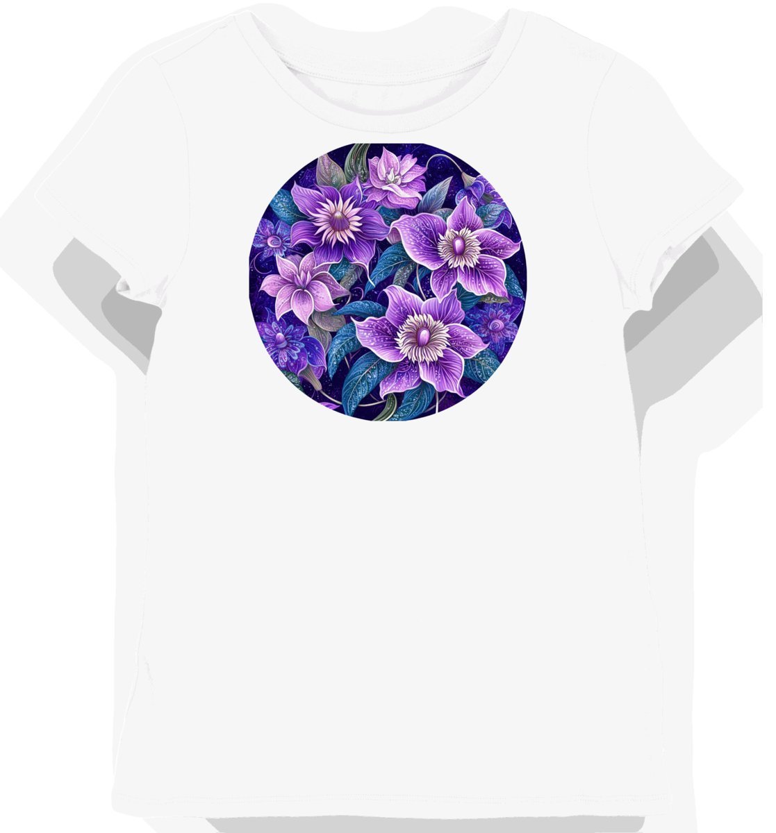 Koszulka damska biała z nadrukiem purpurowego kwiatostanu L