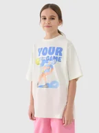 Koszulki dla dziewczynek - 4F T-shirt oversize z nadrukiem dziewczęcy - biały 164 (13-14 lat) - miniaturka - grafika 1