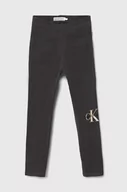 Spodnie i spodenki dla dziewczynek - Calvin Klein Jeans legginsy dziecięce kolor szary z nadrukiem - miniaturka - grafika 1