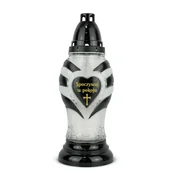 Lampiony i znicze - Znicz Szklany 30 cm Czarny DP747 Serce Znicz z Sercem Zdobiony z Sentencją i Wkładem Wymiennym - miniaturka - grafika 1