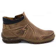 Buty zimowe męskie - Trzewiki męskie zimowe skórzane 352MP brązowe - Buty Olivier - miniaturka - grafika 1
