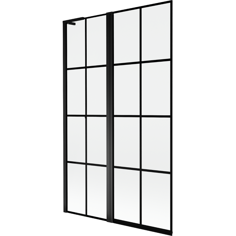Mexen Mist L parawan nawannowy 2-skrzydłowy lewy 110 x 150 cm, czarna kratka, czarny - 8A9L-110-011-70-77-L