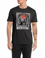Koszulki męskie - Replay Męski T-shirt z krótkim rękawem, okrągły dekolt, czarny (Black 098), L, Black 098, L - miniaturka - grafika 1