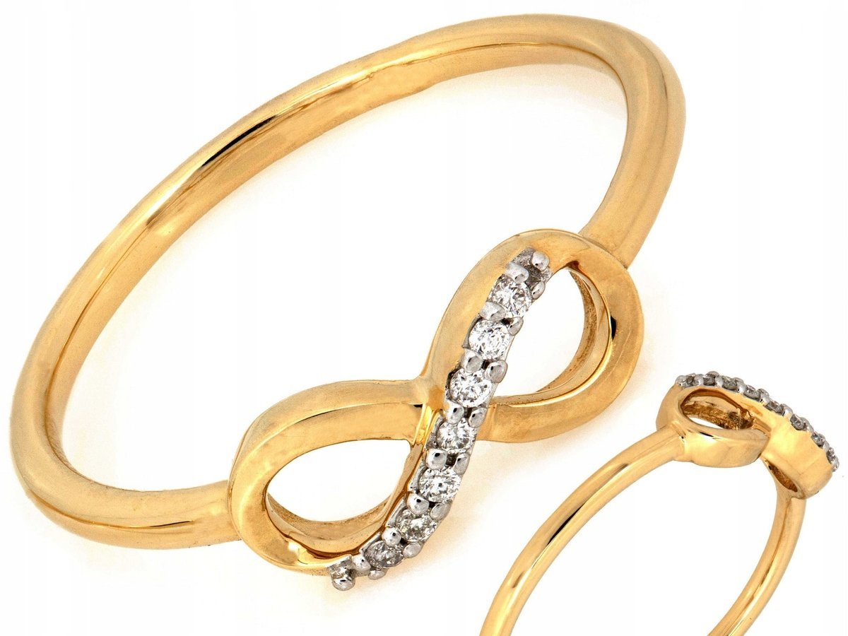 Pierścionek modny złoty 585 z brylantami 0,04ct wzór nieskończoności 1,23g