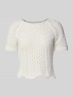 Koszulki i topy damskie - T-shirt szydełkowy o kroju regular fit z mieszanki bawełny model ‘NOLA’ - miniaturka - grafika 1