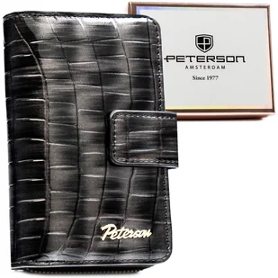 Portfel damski na zatrzask i suwak PETERSON elegancki modny rozbudowany na karty szary - Portfele Portfel damski na zatrzask i suwak PETERSON elegancki modny rozbudowany na karty szary - Portfele - miniaturka - grafika 1