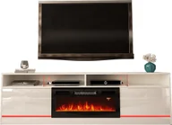 Szafki RTV - MEGSTYL SZAFKA RTV 200CM Z LISTWĄ LED I WKŁADEM KOMINKOWYM - DISPARO 5 biały mat - biały połysk - miniaturka - grafika 1