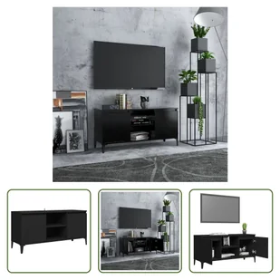 Living Store szafka pod telewizor z metalowymi nogami czarna 103,5x35x50 cm - Szafki RTV - miniaturka - grafika 1