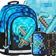 Plecaki worki - Plecak Szkolny Piksele Gra Pixel Blue Piórnik Trzykomorowy Worek Zestaw - miniaturka - grafika 1
