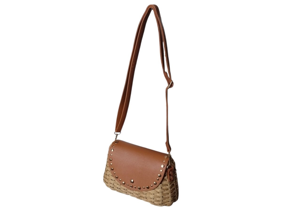 Torebka Damska Z Wikliny, Mała Pleciona Listonoszka Na Ramię, Ciemny Beż