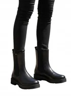 Botki damskie - TOM TAILOR CZARNE BOTKI Z SKÓRY NATURALNEJ NA PŁASKIM OBCASIE 40 T7A - miniaturka - grafika 1