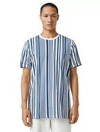 Koszulki męskie - Koton Męski T-shirt Basic z okrągłym dekoltem i krótkim rękawem, Navy Stripe (7s1), L - miniaturka - grafika 1