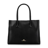 Torebki damskie - Damski kuferek ze skóry naturalnej trójkomorowy czarno - złoty - miniaturka - grafika 1