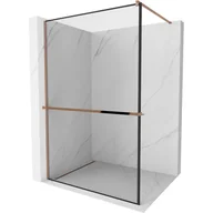 Ścianki i drzwi prysznicowe - Mexen Kioto+ ścianka prysznicowa z półką i relingiem 70 x 200 cm, transparent/czarny wzór 8 mm, różowe złoto - miniaturka - grafika 1