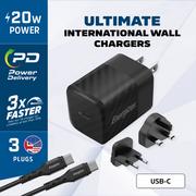 Ładowarki do telefonów - Energizer Ultimate - Ładowarka sieciowa Multiplug EU / UK / US GaN USB-C 20W PD + kabel USB-C (Czarny) - miniaturka - grafika 1