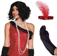 Dodatki do strojów karnawałowych - Zestaw Lata XX z Rękawiczki Czarne Opaska Korale 4el MK007 - miniaturka - grafika 1