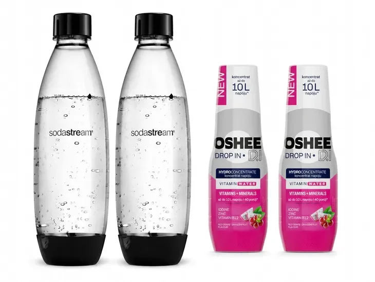 SYROP koncentrat Oshee x2 + BUTELKI DO SATURATORA SodaStream Fuse 1L x2