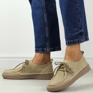 Półbuty damskie - Beżowe skórzane półbuty damskie Sergio Leone sp021 - miniaturka - grafika 1